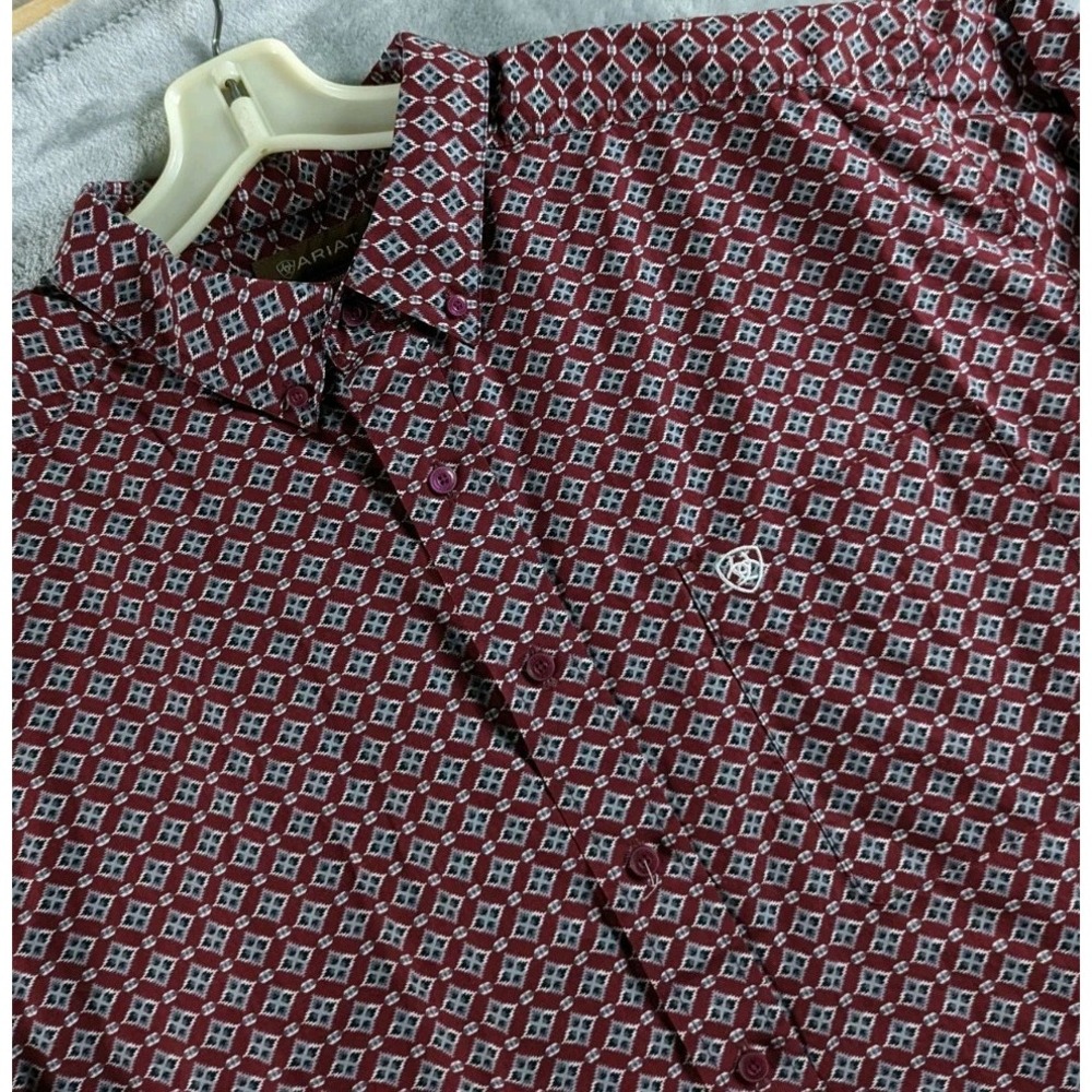 Ariat Shirt Mens 2XL Burgundy Diamond Geometric Button Down Long Sleeve  Western